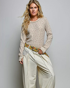 Ribbed Knit Floral Crew Neck Long Sleeve Top