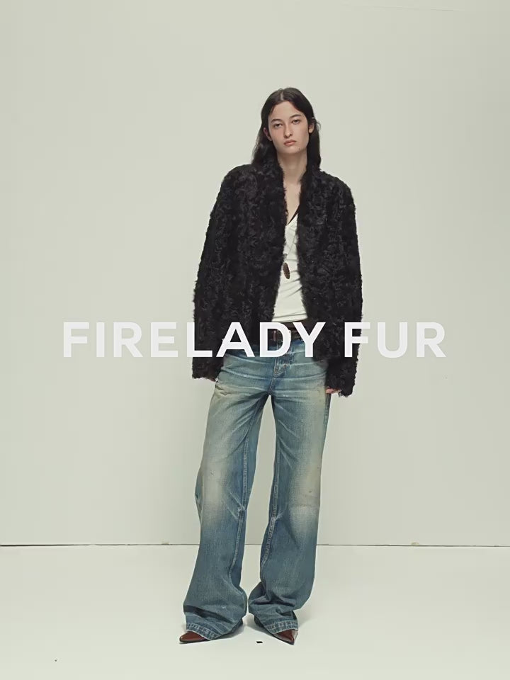 Firelady Fur Women‘s Shearling Coat | Rippled Waterwave Pattern Rare Lake Lamb “Mole Manor”