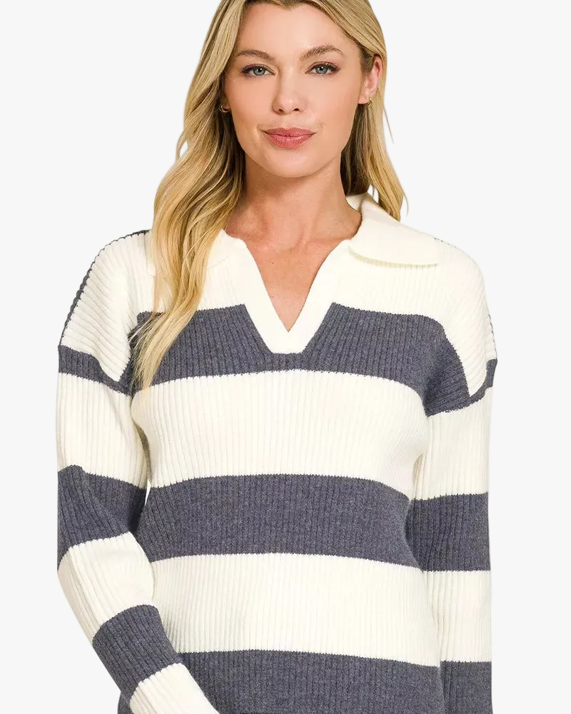 Striped Collared Sweater