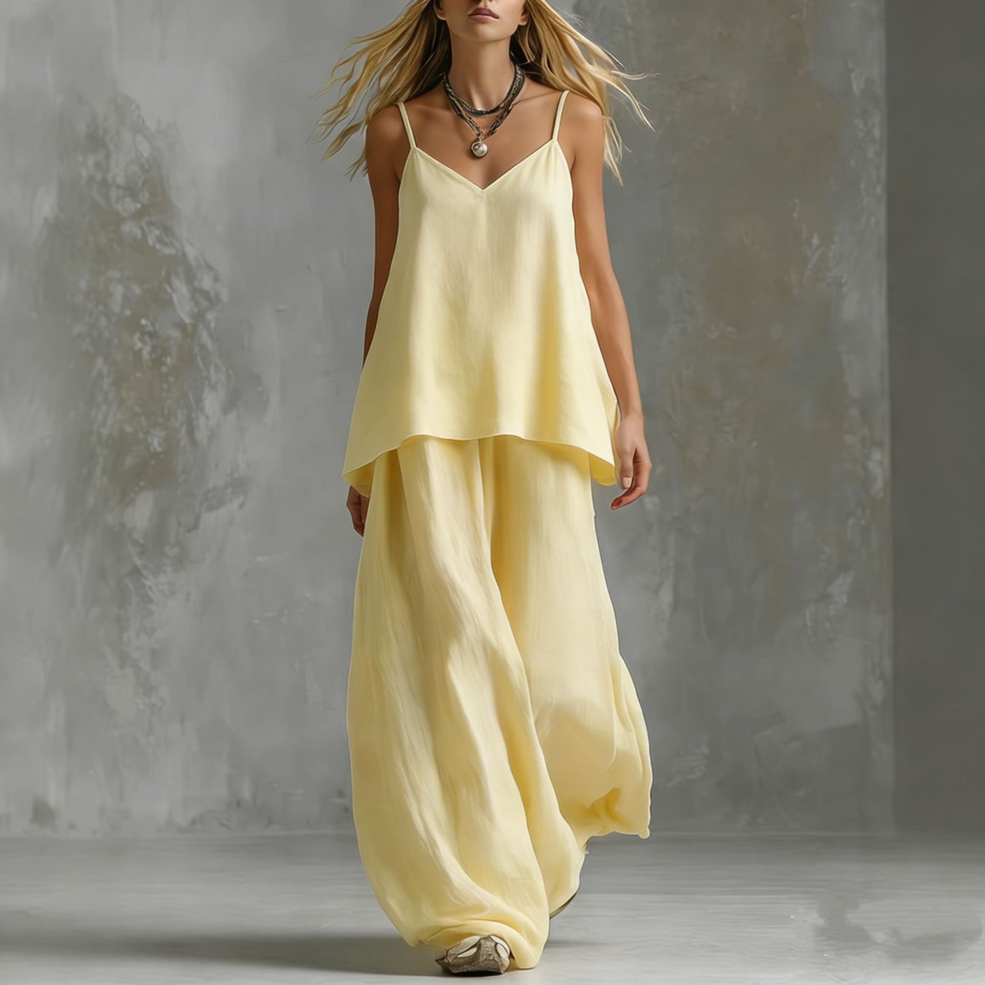 Women's Sleeveless Elegant Pantsuit | Off-Shoulder 2-Piece Suit Set