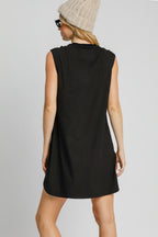 Sleeveless High-Low Curved Hemline Mini Dress Black