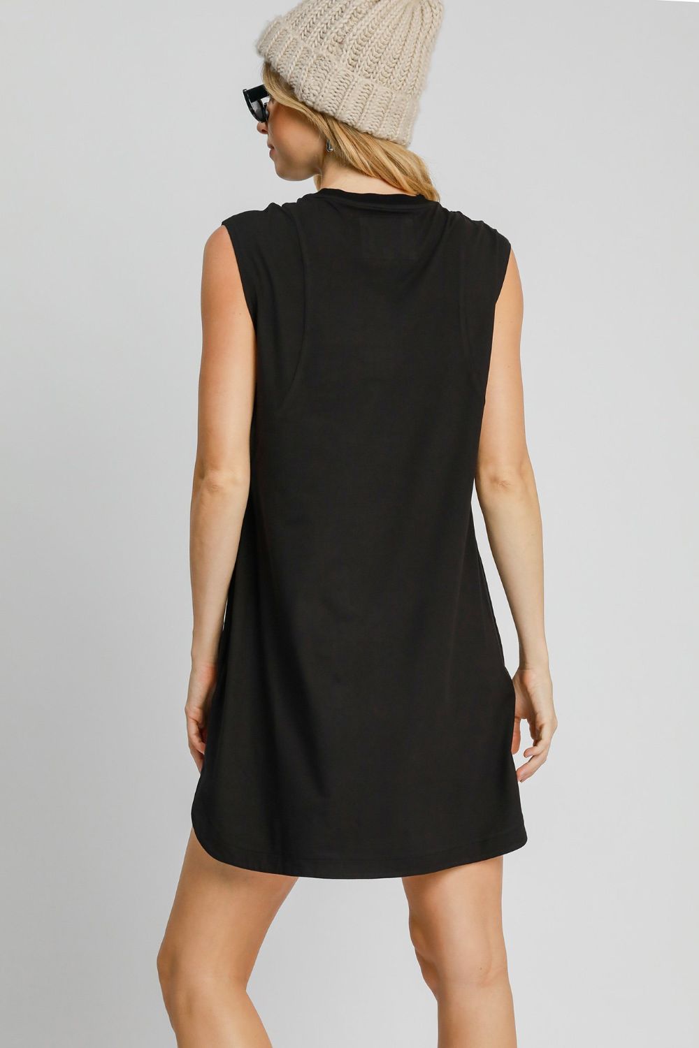 Sleeveless High-Low Curved Hemline Mini Dress Black