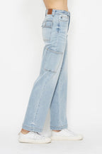 Light Denim High Waist Straight Cargo Jeans