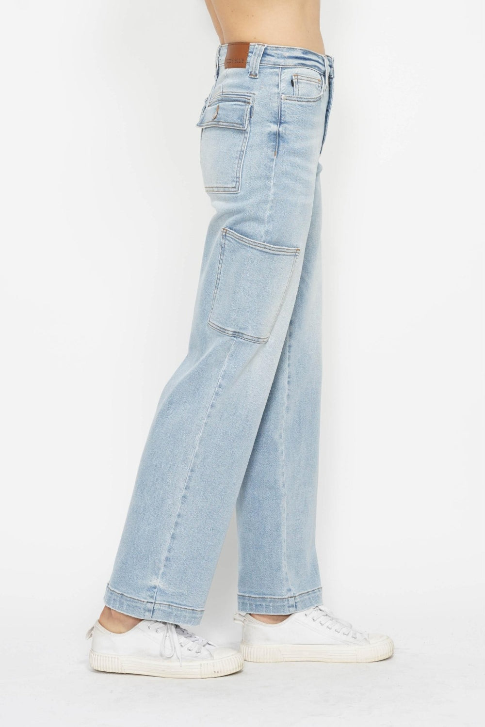 Light Denim High Waist Straight Cargo Jeans