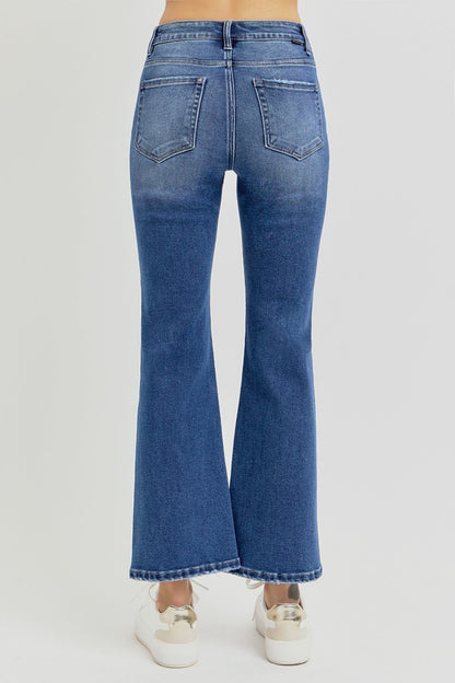 Distressed High Rise Crop Flare Jeans