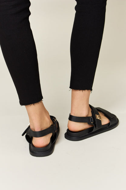 Velcro Double Strap Slingback Sandals Black