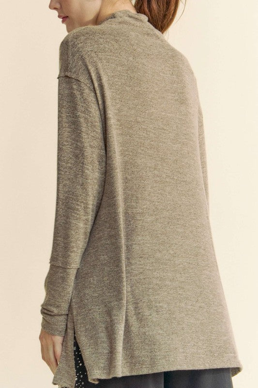 Slit Mock Neck Long Sleeve Top