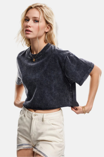 Washed Short Sleeve Cropped T-Shirt