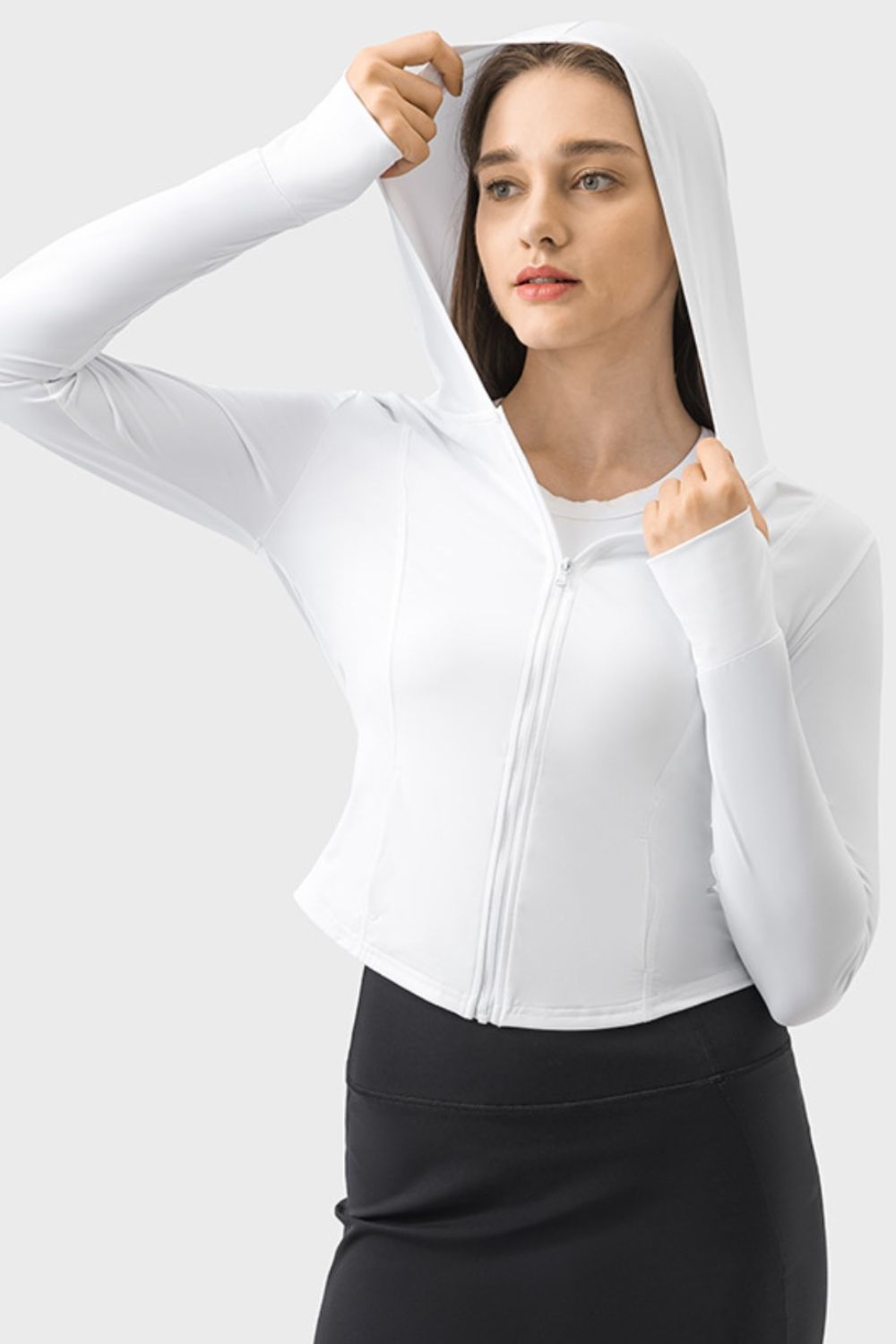 Zip-Up Hooded Long Sleeve Active Outerwear