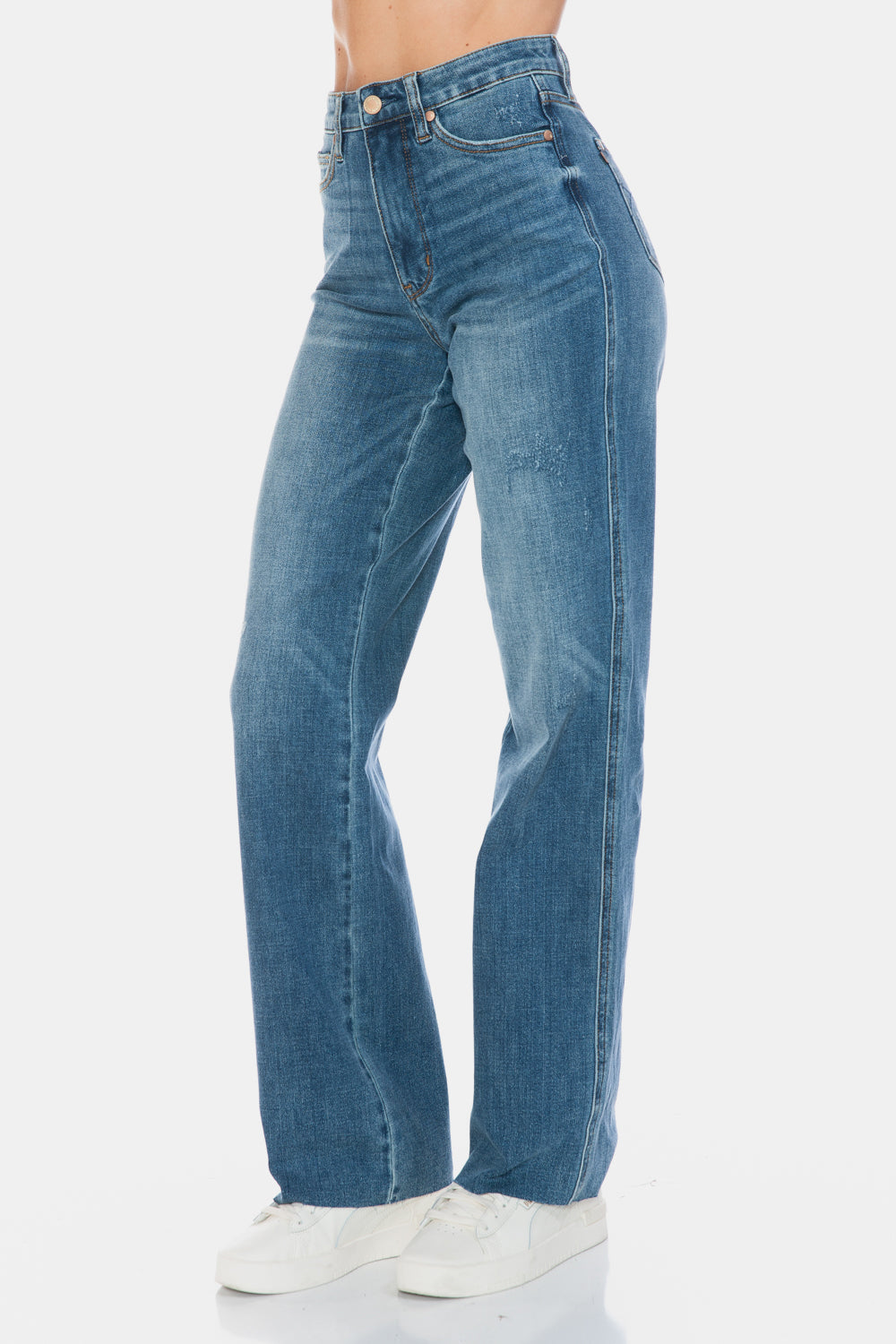 Tummy Control Cut Raw Hem Straight Jeans