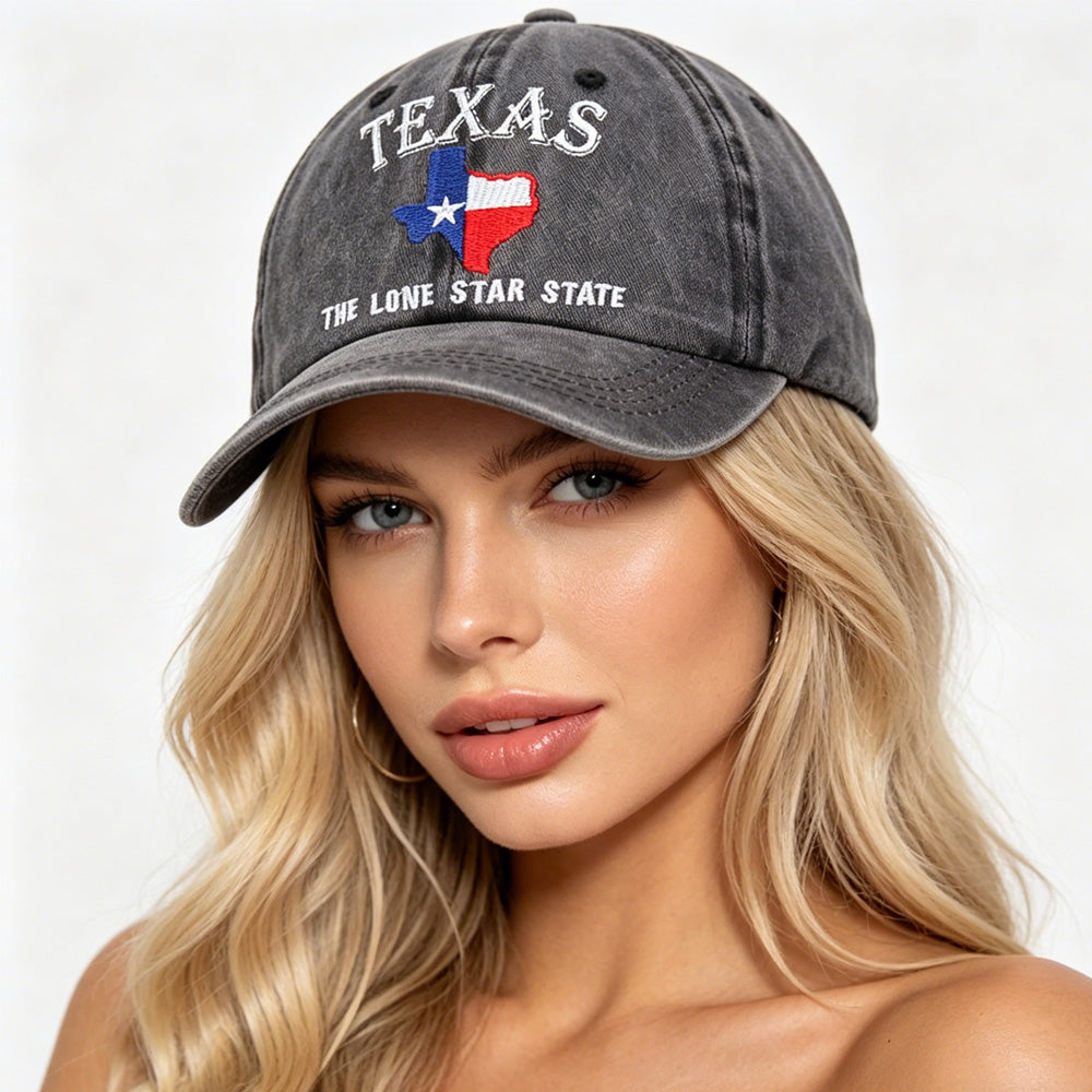 Texas Lone Star Embroidered Vintage Washed Baseball Cap