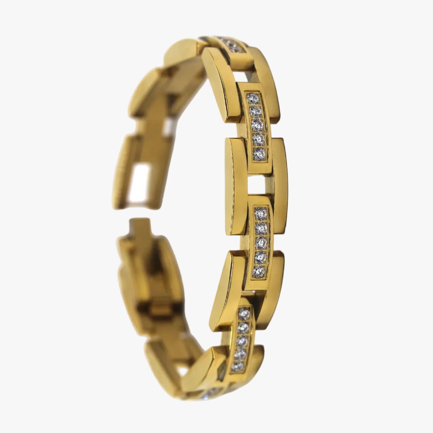 Cubic Zirconia Men's Bracelet 14K Gold Plated Wrist Band 8.5"
