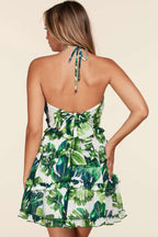 Fasheabe Leaf Print O-Ring Mini Dress