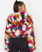 Fasheabe Multicolor Faux Fur Hooded Jacket with Front Zipper
