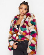 Fasheabe Multicolor Faux Fur Hooded Jacket with Front Zipper