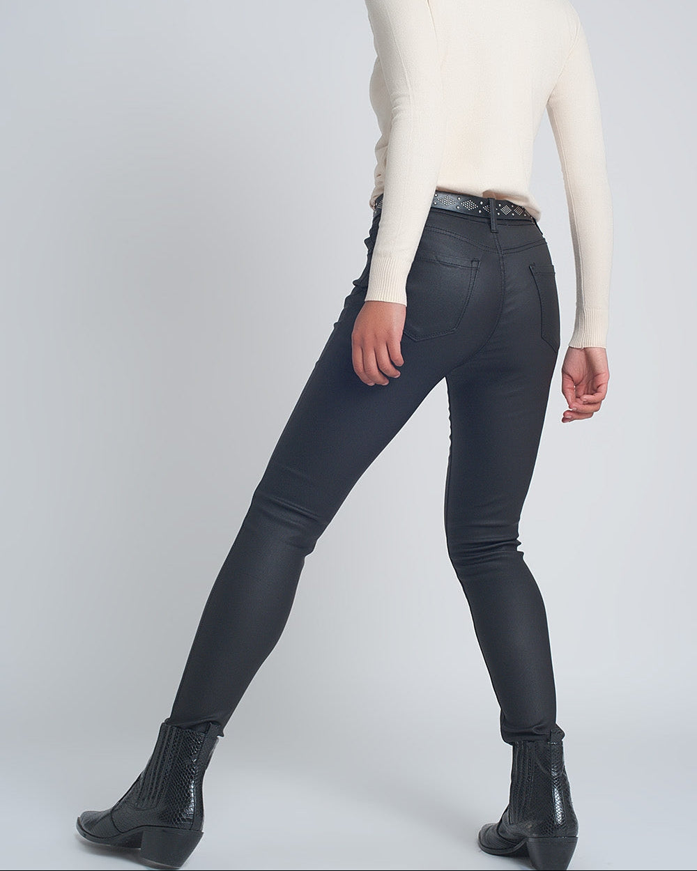 Faux Leather Skinny Trousers in Black Colour