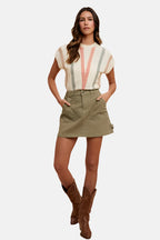 Cargo Denim Mini Skirt Olive Green