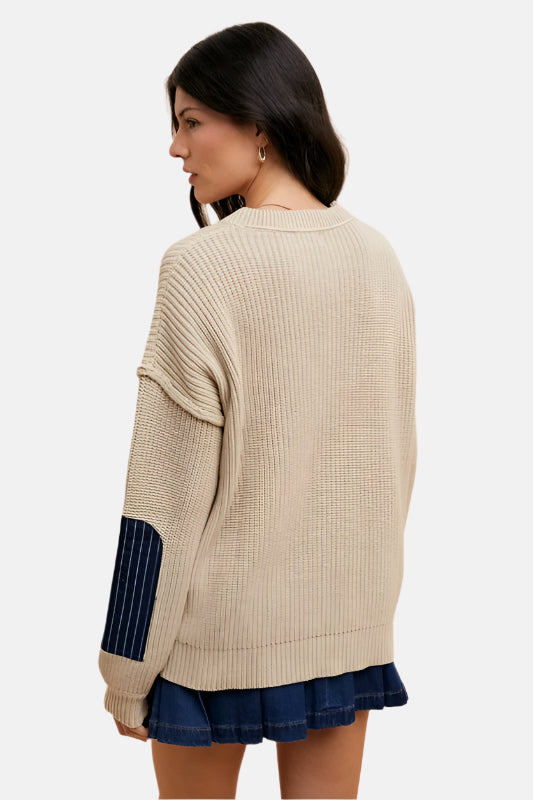 Contrast Details Sweater with Patch Pocket