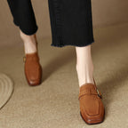 Women's Retro British Style Chunky Heel Leather Shoes | Round Toe Commuter