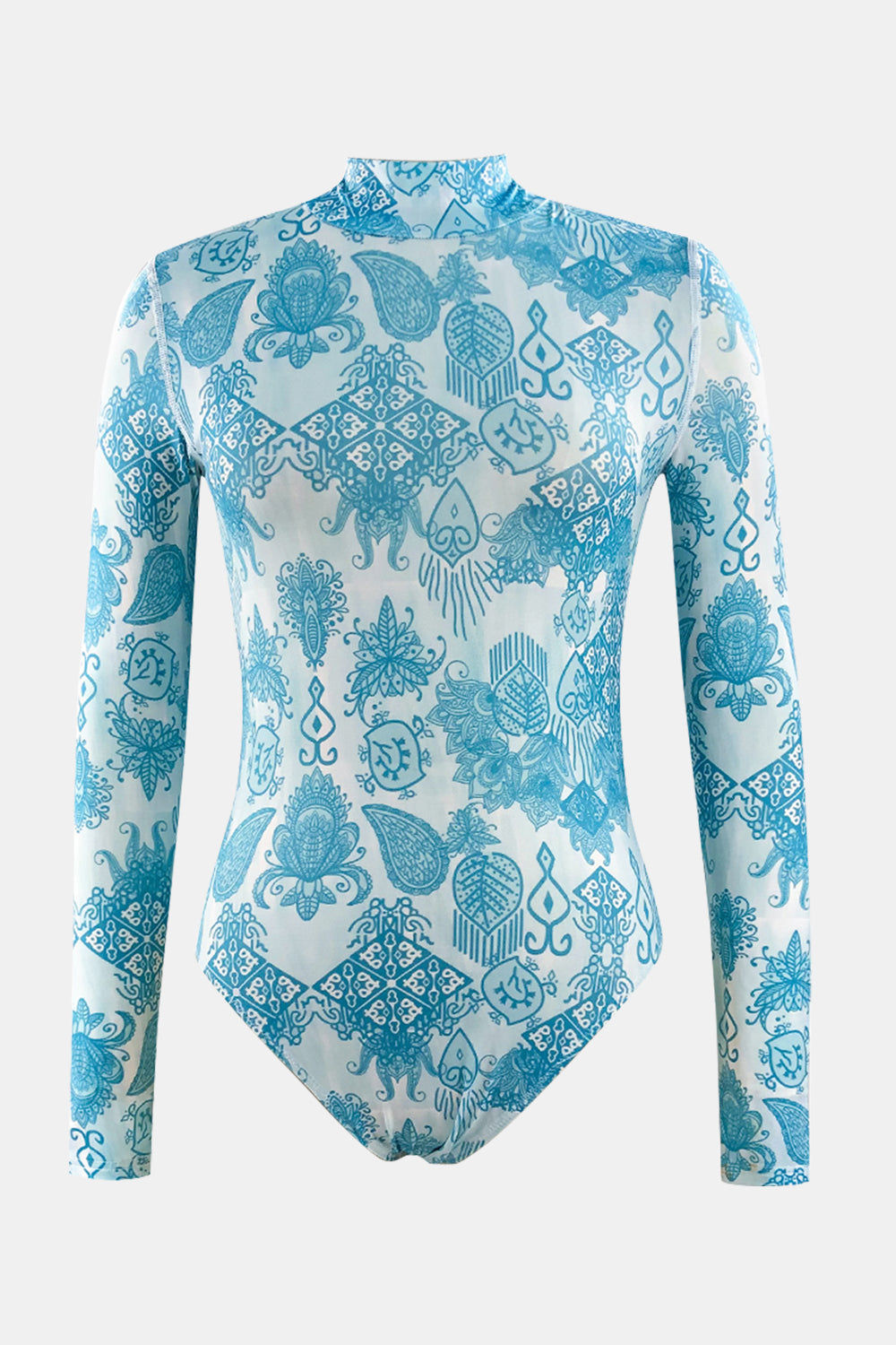 Mock Neck Long Sleeve One-Piece Swimwear