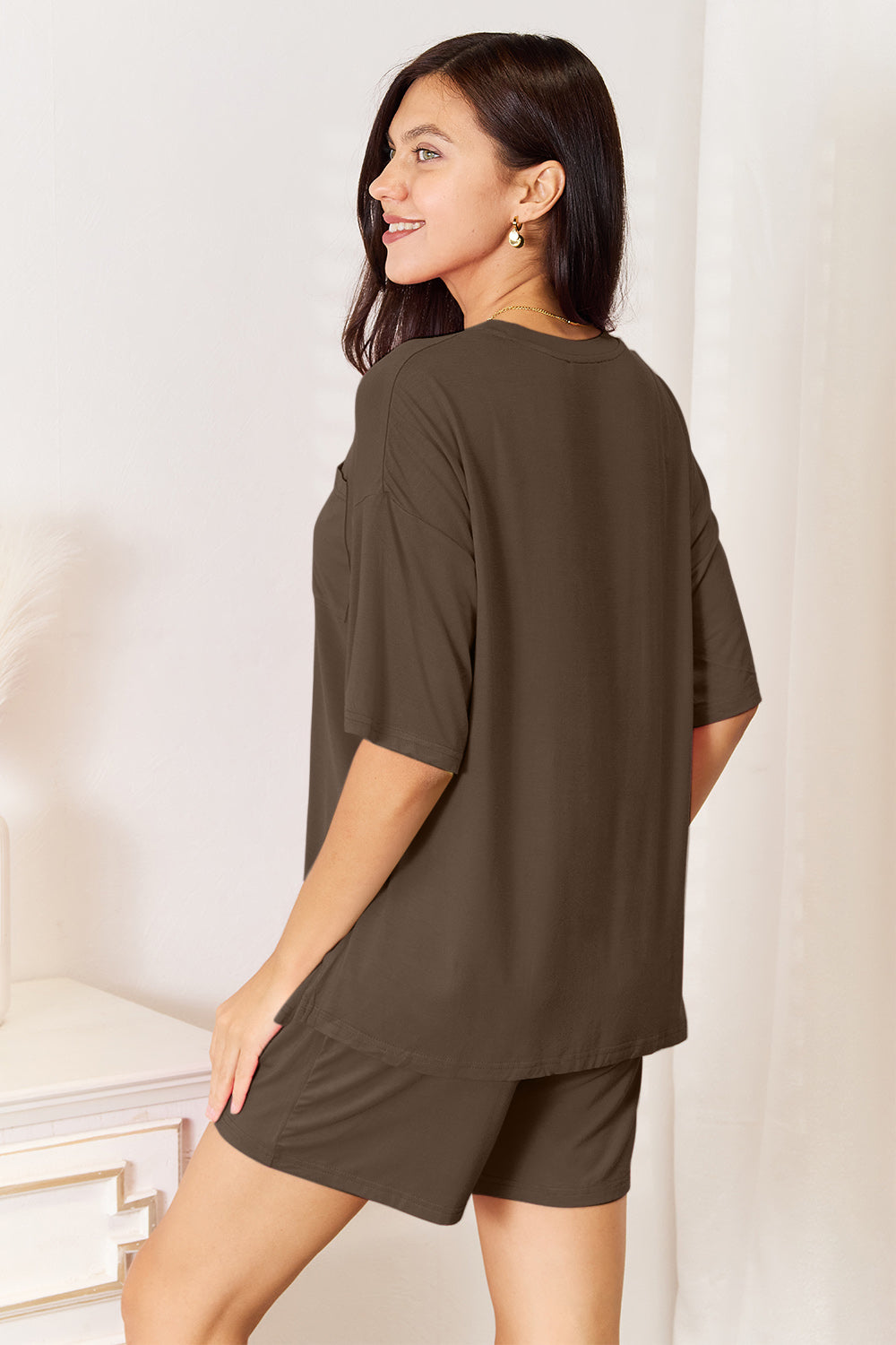 Basic Bae Bamboo Round Neck Drop Shoulder T-Shirt and Shorts Set