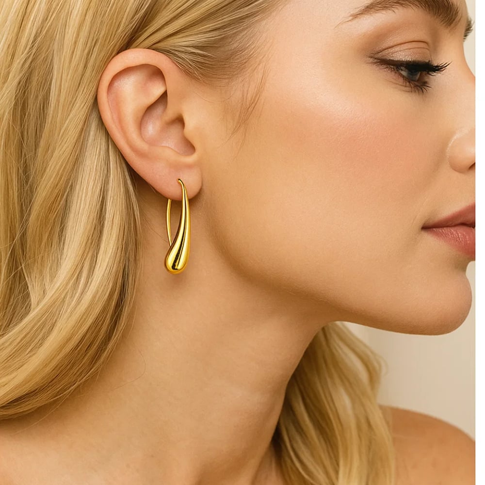 Sophia Teardrop Hook Earrings Modern Minimalist Design in Silver or Gold