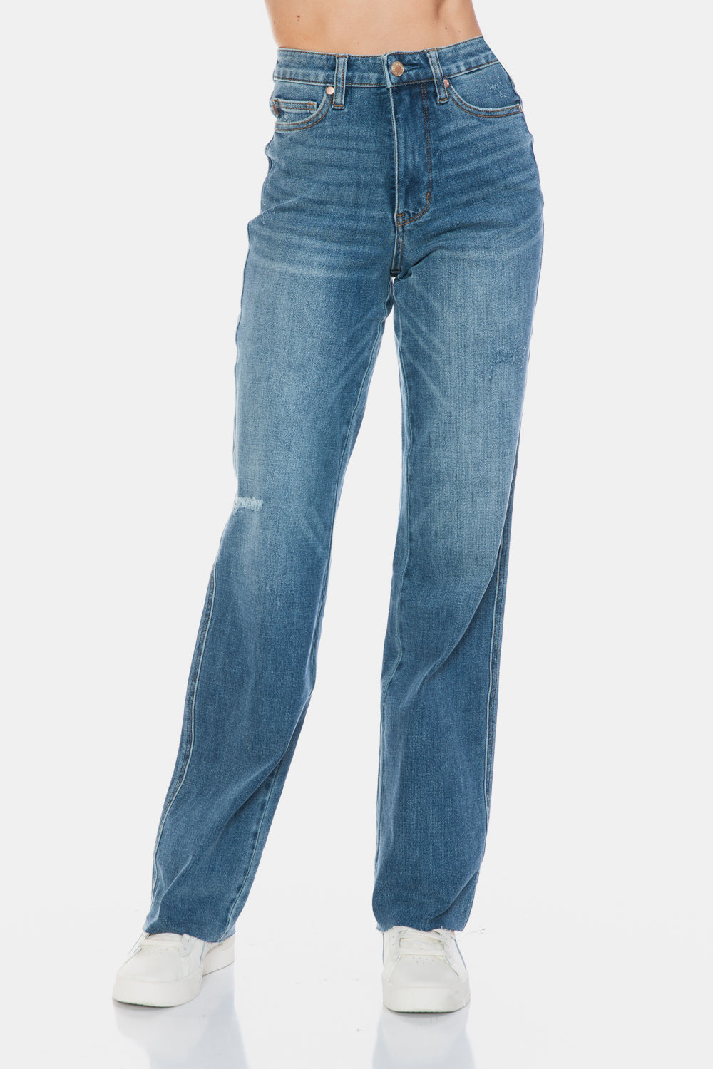 Tummy Control Cut Raw Hem Straight Jeans