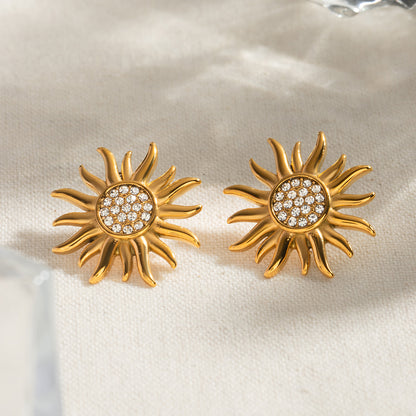 Sun Shape Rhinestone Stud Earrings