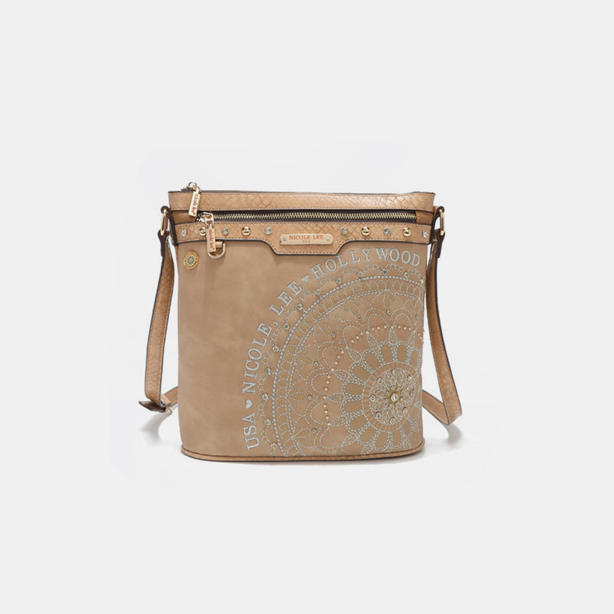 Metallic Stitching Embroidery Inlaid Rhinestone Crossbody Bag