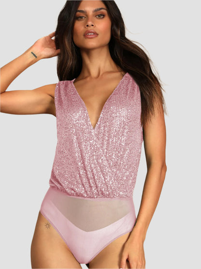 Sequin Surplice Sleeveless Bodysuit