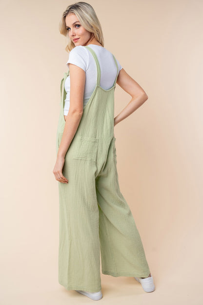 Cotton Texture Sleeveless Wide Leg Jumpsuit