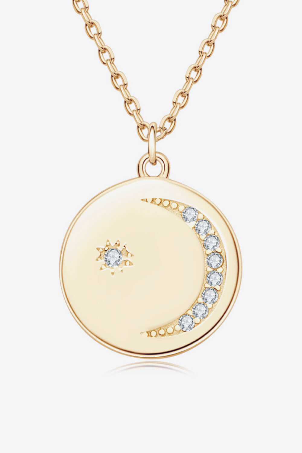 Round Star & Moon Silver Pendant Necklace