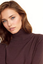 Fine Knit High Neck Jumper in Brown