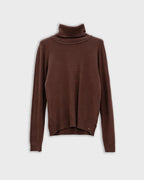 Fine Knit High Neck Jumper in Brown