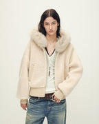 Firelady Fur Women's Merino Shearling Coat | Layered Patch-Dyed Raccoon Fur Collar “Hokkaido Melody”