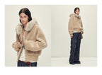 Firelady Fur Women's Merino Shearling Coat | Layered Patch-Dyed Raccoon Fur Collar “Hokkaido Melody”