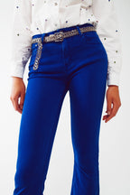 Flare Jeans with Raw Hem Edge in Blue