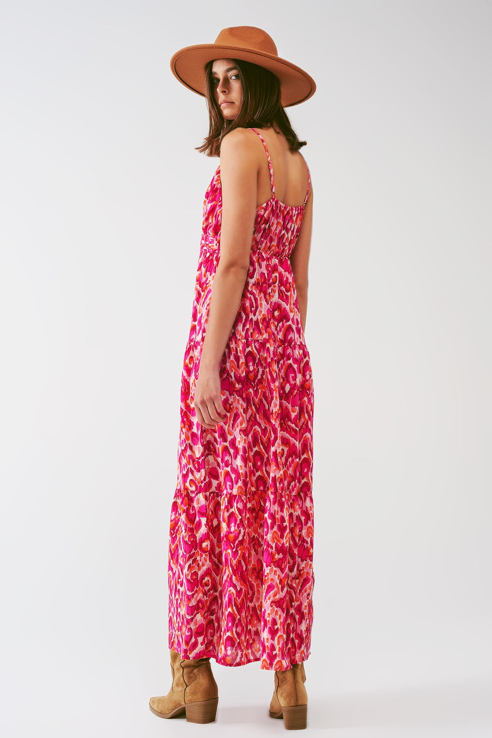 Floral Print Maxi Dress with V-Neck in Pink