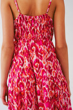 Floral Print Maxi Dress with V-Neck in Pink