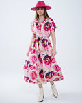 Floral Printed Buttoned Shirt Dress in Fuchsia