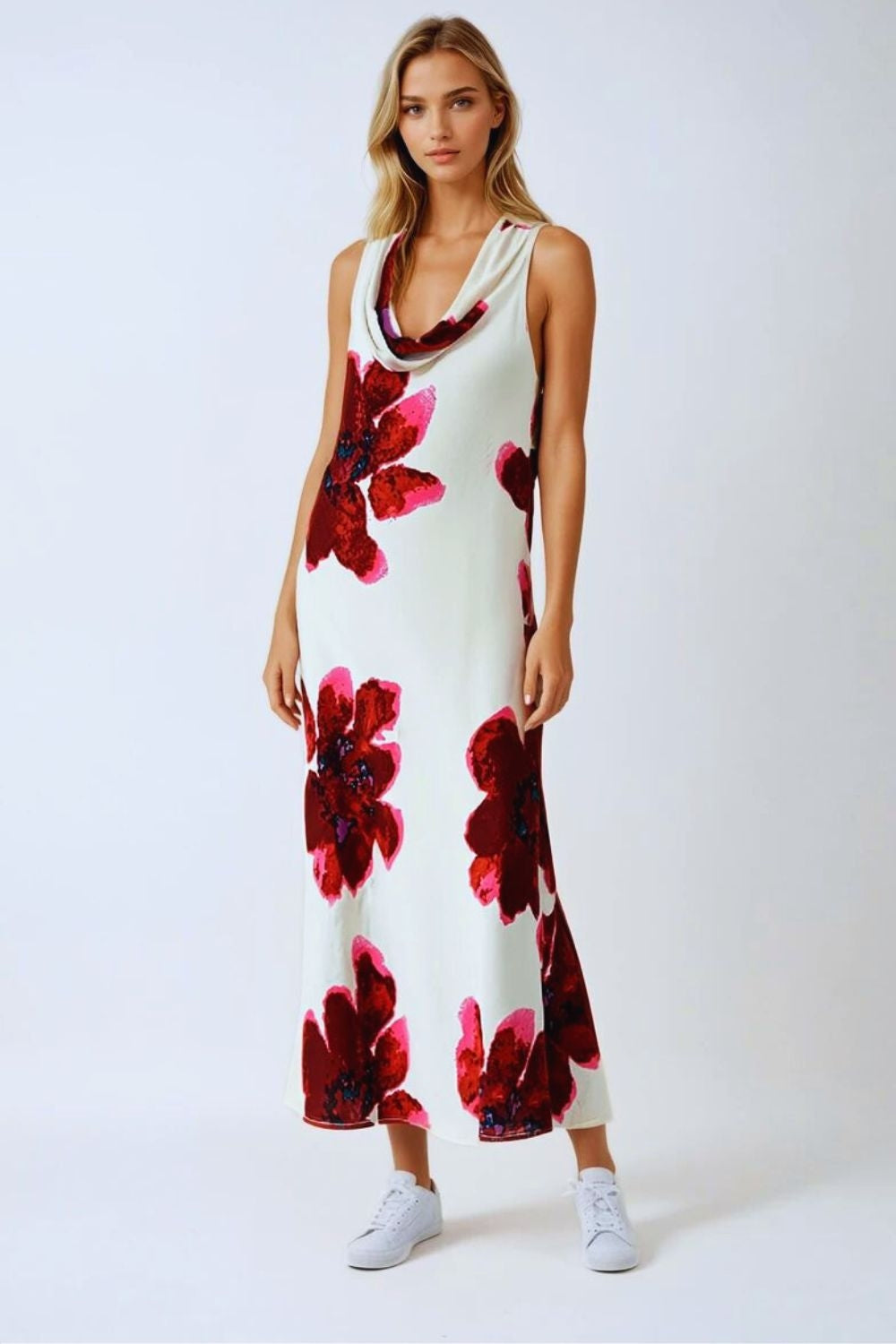 Flowy Sleeveless Maxi Dress with Floral Print
