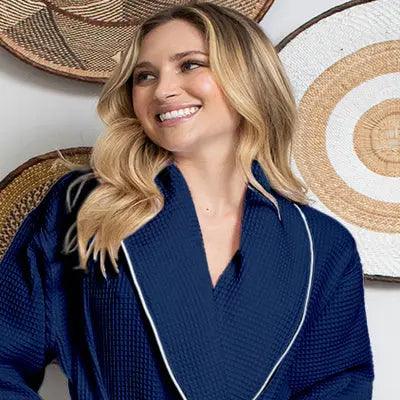 Women’s Waffle Piping Bathrobe Lightweight Spa-Style Comfort