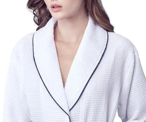 Women’s Waffle Piping Bathrobe Lightweight Spa-Style Comfort