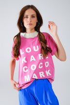 Fuchsia T-Shirt with Famous Names Logos at the Front