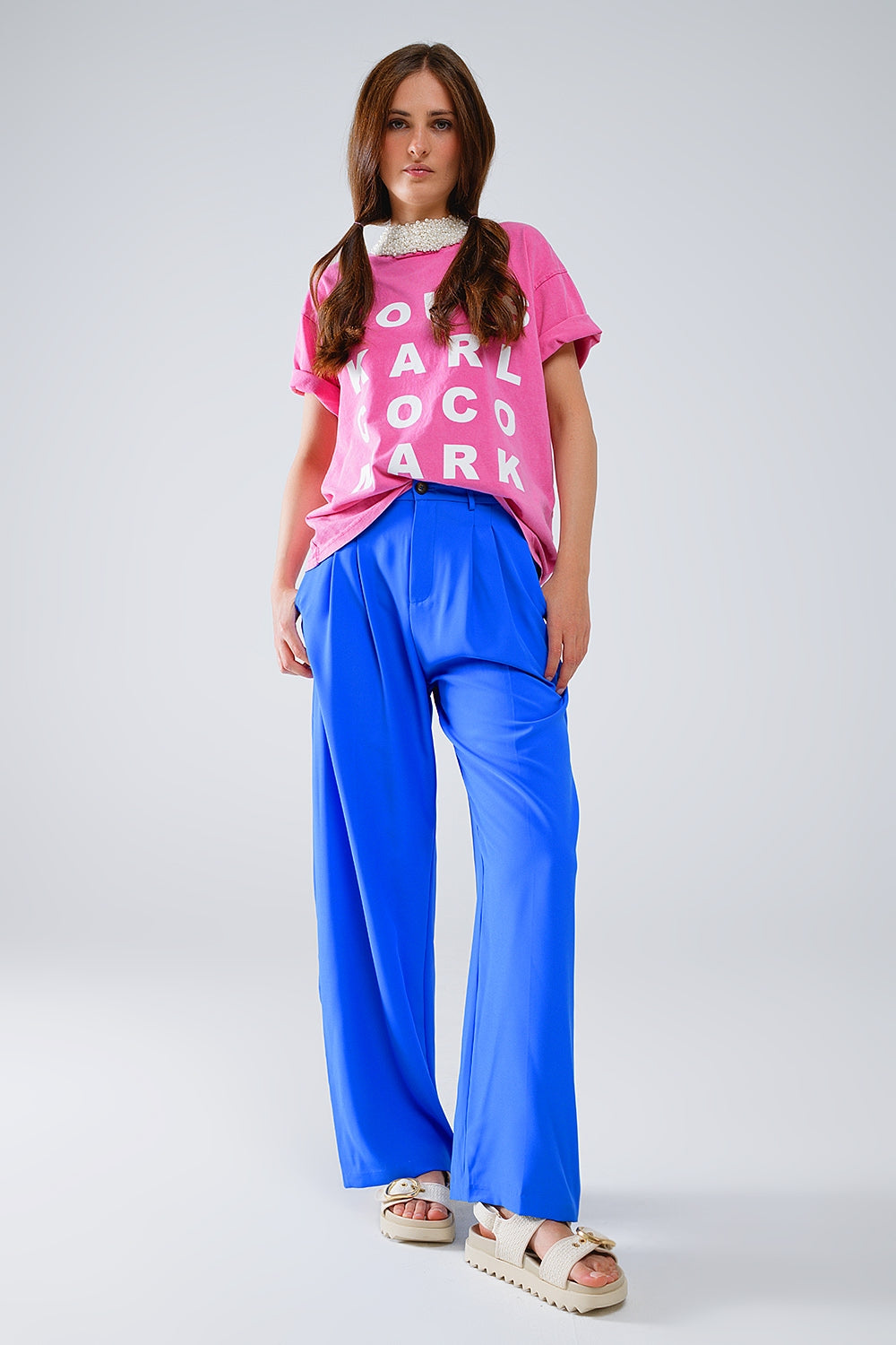 Fuchsia T-Shirt with Famous Names Logos at the Front