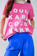 Fuchsia T-Shirt with Famous Names Logos at the Front