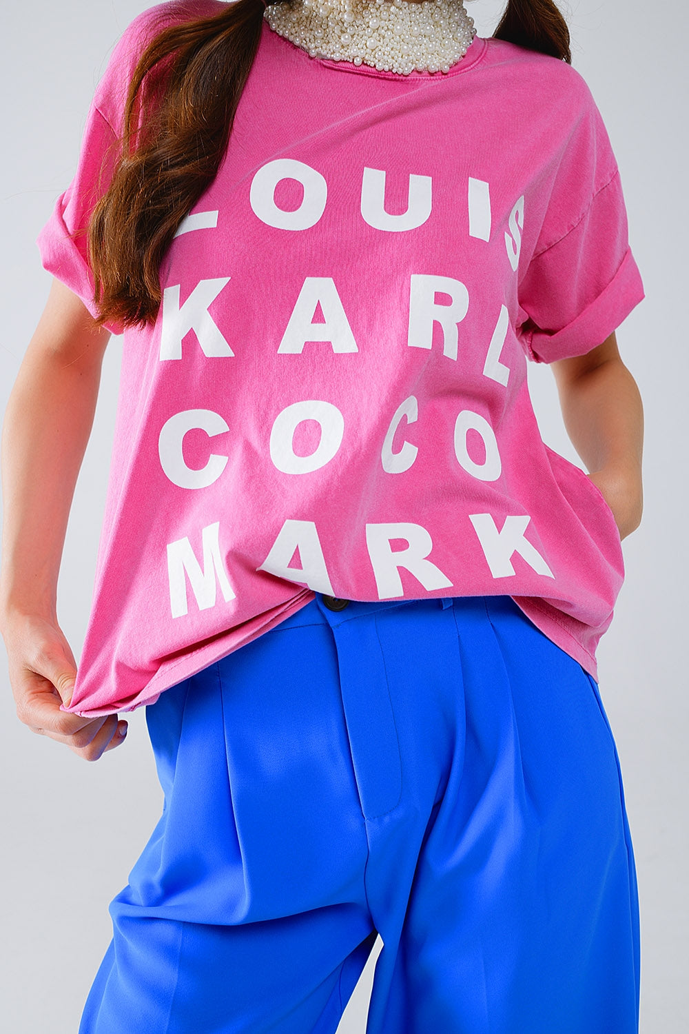 Fuchsia T-Shirt with Famous Names Logos at the Front
