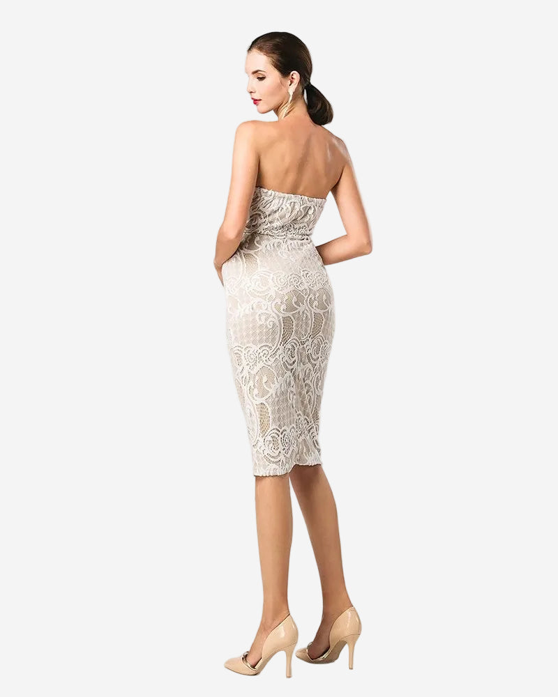 Strapless Beige Cocktail Dress