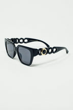 Geometric Thick Black Sunglasses with Black Lens