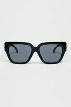 Geometric Thick Black Sunglasses with Black Lens